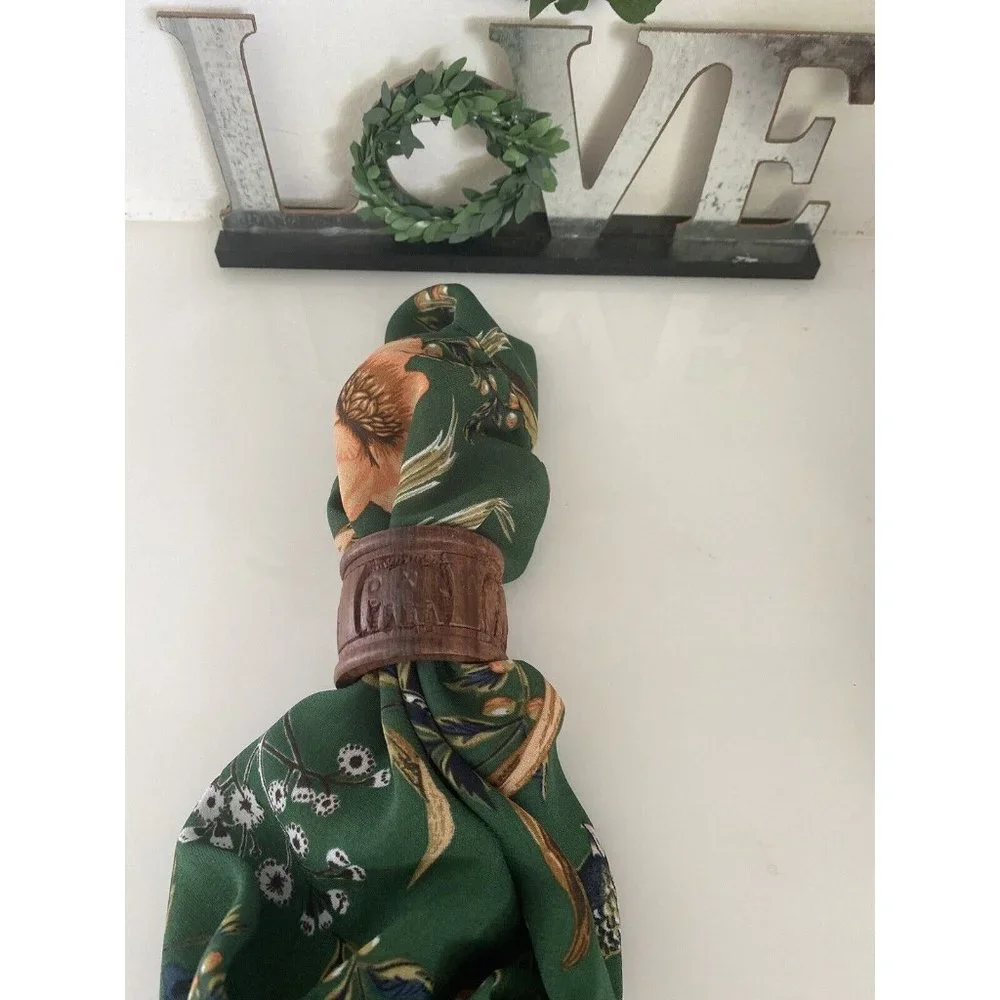 Vintage Elephant Retro Boho Hand Carved Wood Napkin Rings Holders India Set Of 8